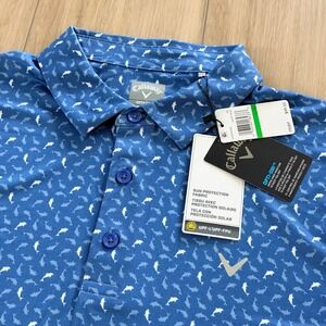 Callaway Golf Shirt Men's Large Blue Opti Dry Polo Dolphin White Performance